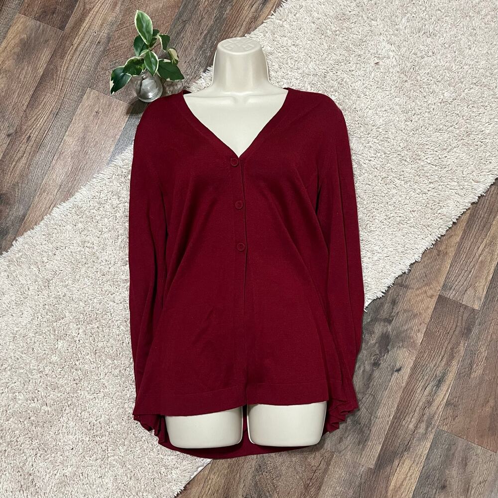 J.Jill Small Burgundy Cozy Comfy Wool Blend Button Front V-Neck Cardigan Sweater